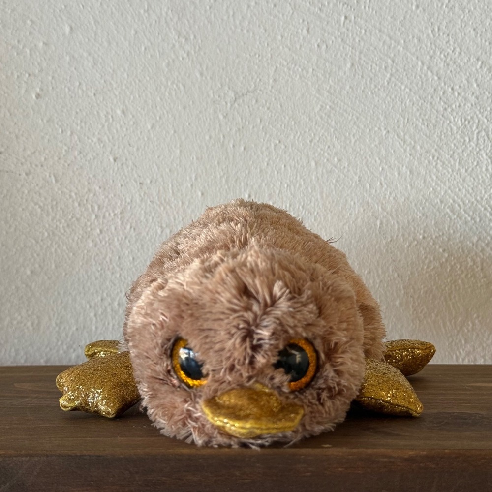 TY Beanie Boos Perry Platypus Plush Brown Gold‎ Glitter Eyes Stuffed Animal